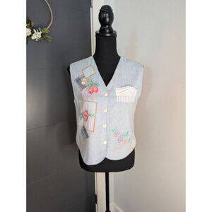 Vintage Petite Sophisticate 100% Cotton Embroidered Applique Vest Size Small